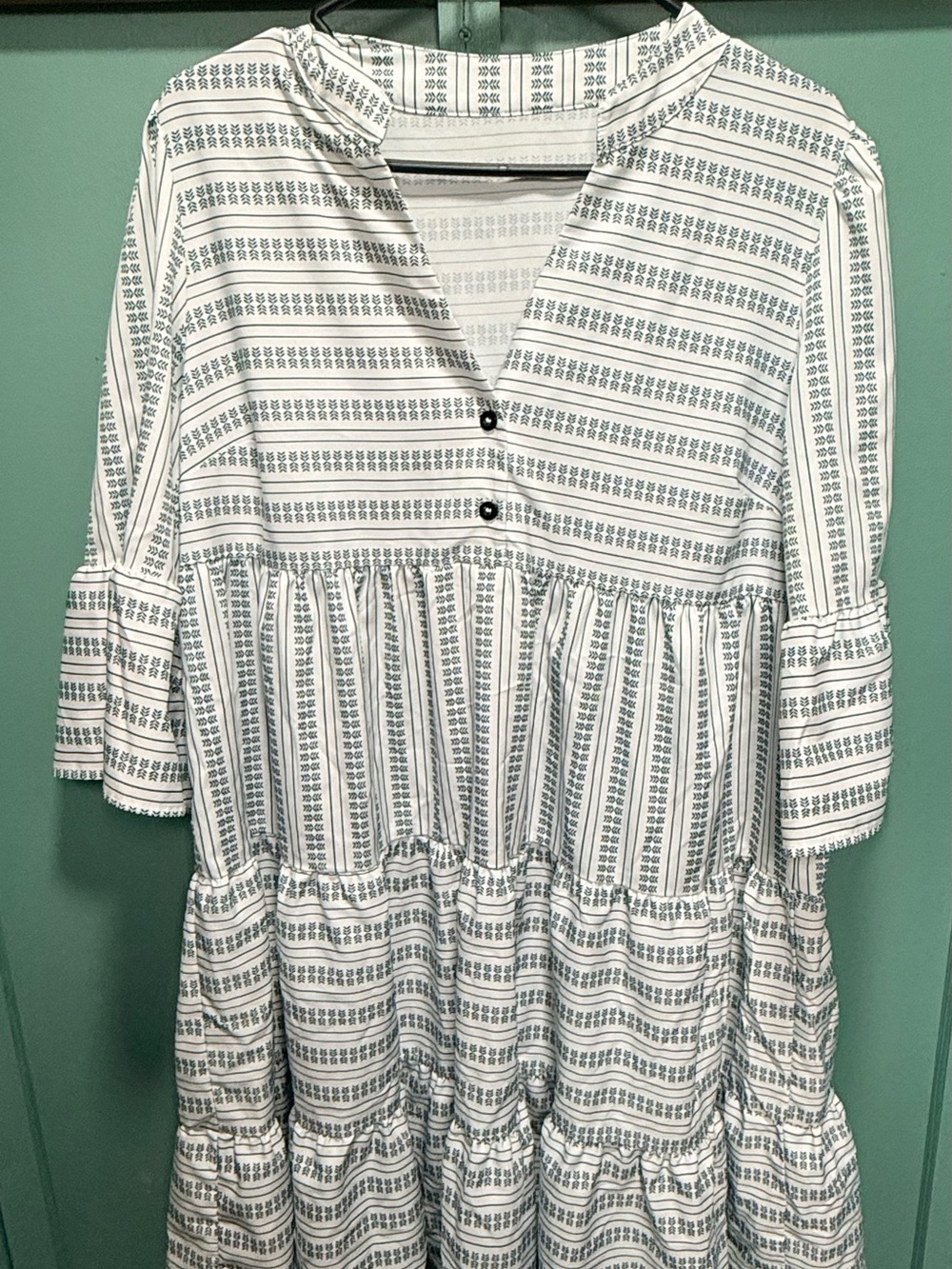 SHEIN White and Green Striped Midi Dress